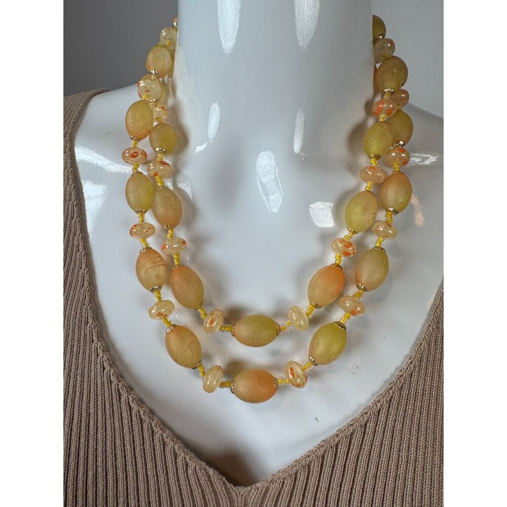 Vintage Yellow & Orange Glass Bead Double-Strand Necklace